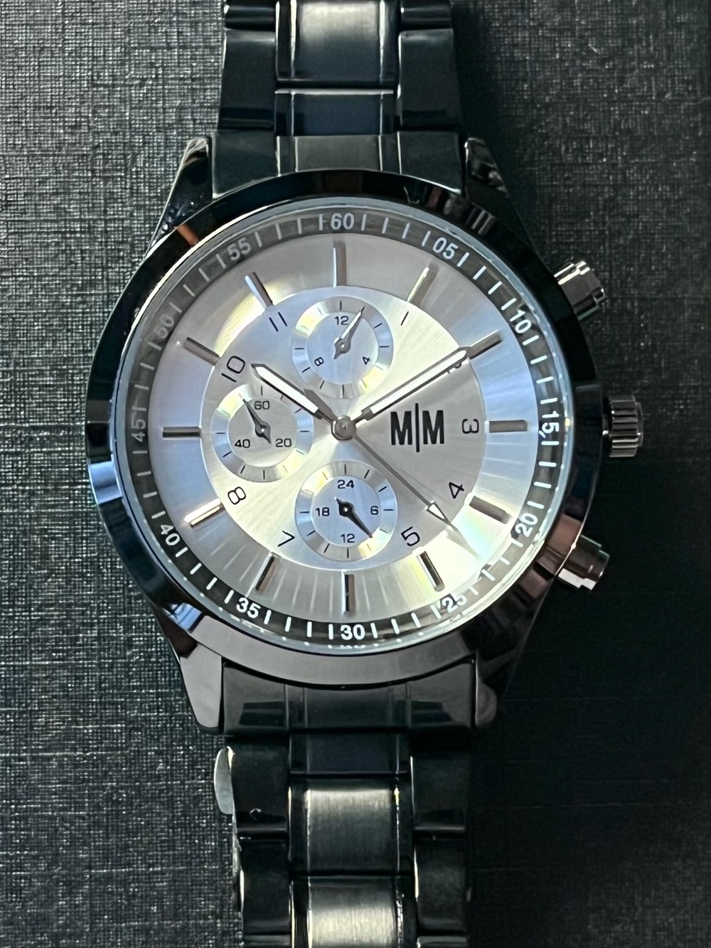 M|M Stainless Steel Chronograph Watch - Silver Dial, Black Bracelet